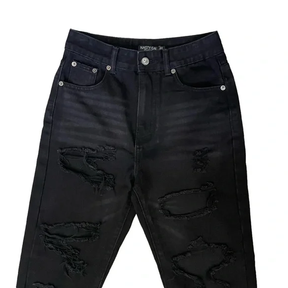 Nasty Gal NWT School Day Distressed Mom Jeans 4 Black High Rise Destroyed - Picture 2 of 7